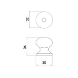 Technical drawing of of Frelan - Jedo Porcelain Cupboard Knobs 33mm Goldline White Sku. JC25