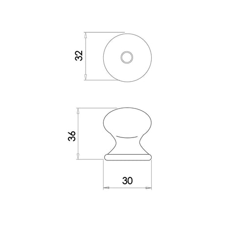 Technical drawing of of Frelan - Jedo Porcelain Cupboard Knobs 33mm White Sku. JC15