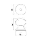 Technical drawing of of Frelan - Jedo Porcelain Cupboard Knobs 50mm Black Sku. JC66