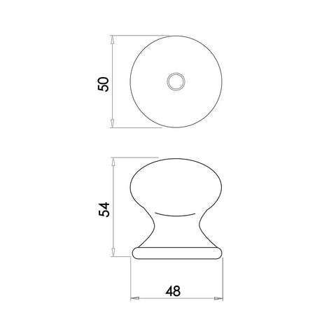 Technical drawing of of Frelan - Jedo Porcelain Cupboard Knobs 50mm White Sku. JC16