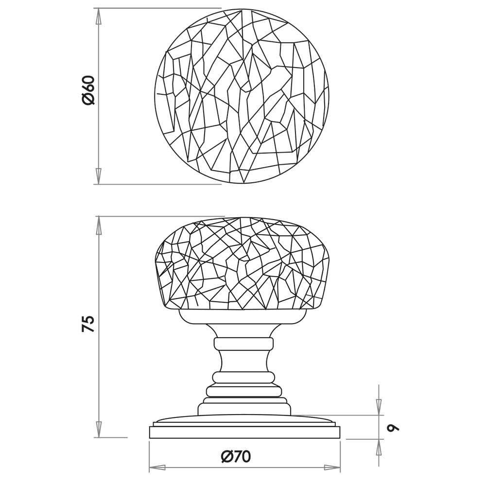Technical drawing of of Frelan - Jedo Porcelain Mortice Door Knobs Grey Sku. JC40PC