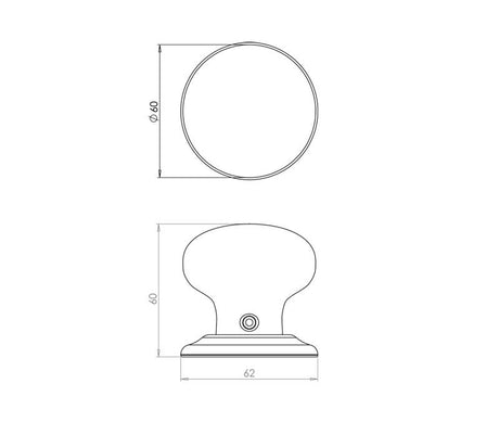 Technical drawing of of Frelan - Jedo Porcelain Mortice Door Knobs Black Sku. JC60