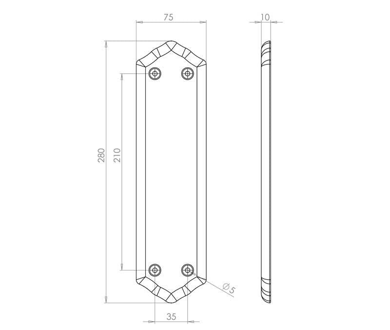 Technical drawing of of Frelan - Jedo Porcelain Fingerplates 280mm Black Sku. JC61