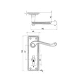 Technical drawing of of Frelan - Georgian Suite Door Handle on Bathroom Plate Polished Brass Sku. JG1BPB