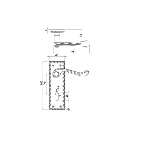 Technical drawing of of Frelan - Georgian Suite Door Handle on Lockplate Polished Brass Sku. JG1PB