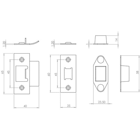 Technical drawing of of Frelan - Jedo Accessory Packs for Heavy Duty Tubular Latches Brass Finish Sku. JL-ACTPVD