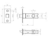 Technical drawing of of Frelan - Jedo Kontrax Tubular Latches 64mm Electro Brassed Sku. JL122EB