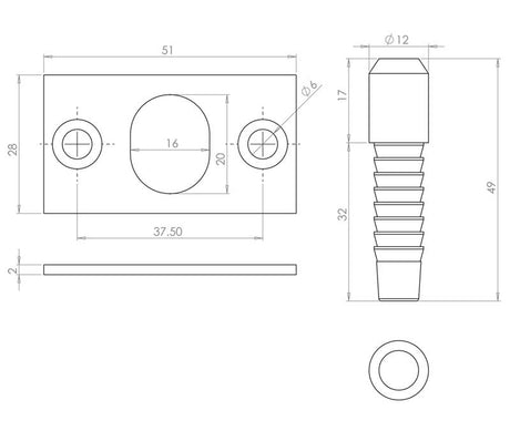 Technical drawing of of Frelan - Jedo Hinge Bolts Zinc Plate Sku. JL1815ZP