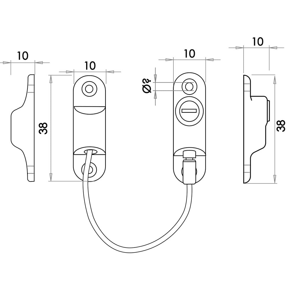 Technical drawing of of Frelan - Jedo Cable Window Restrictor White Sku. JL1821WH