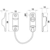 Technical drawing of of Frelan - Jedo Cable Window Restrictor White Sku. JL1821WH