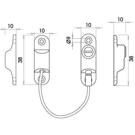 Technical drawing of of Frelan - Jedo Cable Window Restrictor White Sku. JL1821WH