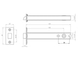 Technical drawing of of Frelan - Jedo Double Sprung Tubular Latches 150mm Polished Brass / Satin Chrome Sku. JL6666S-150