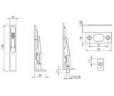 Technical drawing of of Frelan - Stainless Steel Flush Bolts JMB50 Black 150mm x 20mm Square Forend Sku. JMB50