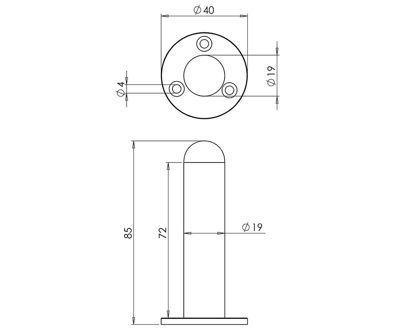 Technical drawing of of Frelan - Nero Wall Mounted Door Stop on Rose 85mm Black Sku. JMB9551B