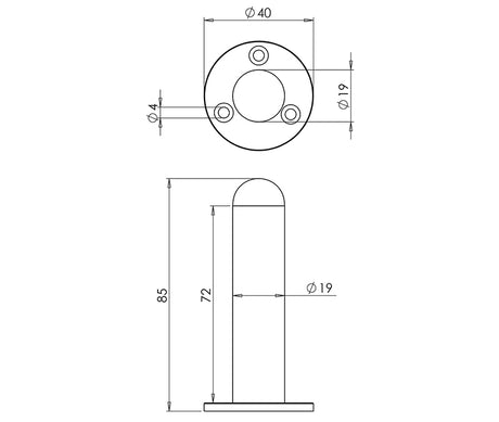 Technical drawing of of Frelan - Nero Wall Mounted Door Stop on Rose 85mm Black Sku. JMB9551B