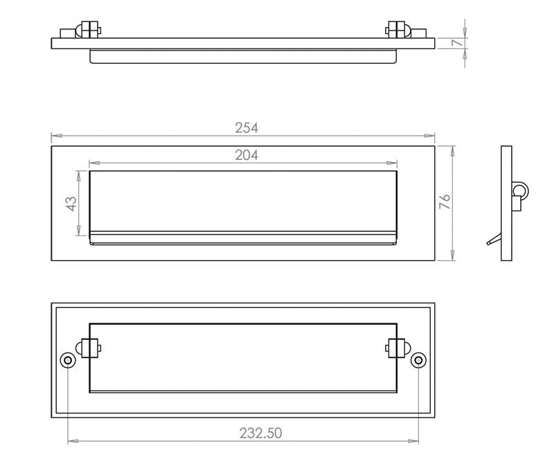 Technical drawing of of Frelan - Jedo Gravity Letterplates Polished Brass Sku. JV16PB