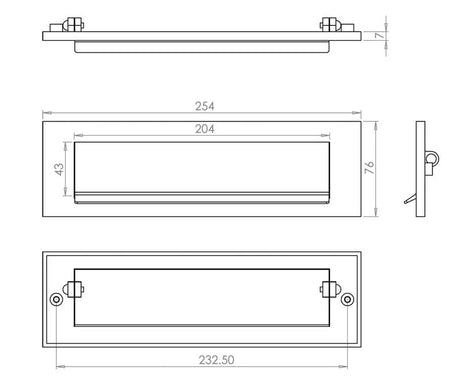 Technical drawing of of Frelan - Jedo Gravity Letterplates Polished Brass Sku. JV16PB