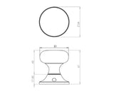 Technical drawing of of Frelan - Jedo Mushroom Mortice Door Knobs 51mm Diameter 51mm Polished Chrome Sku. JV172APC