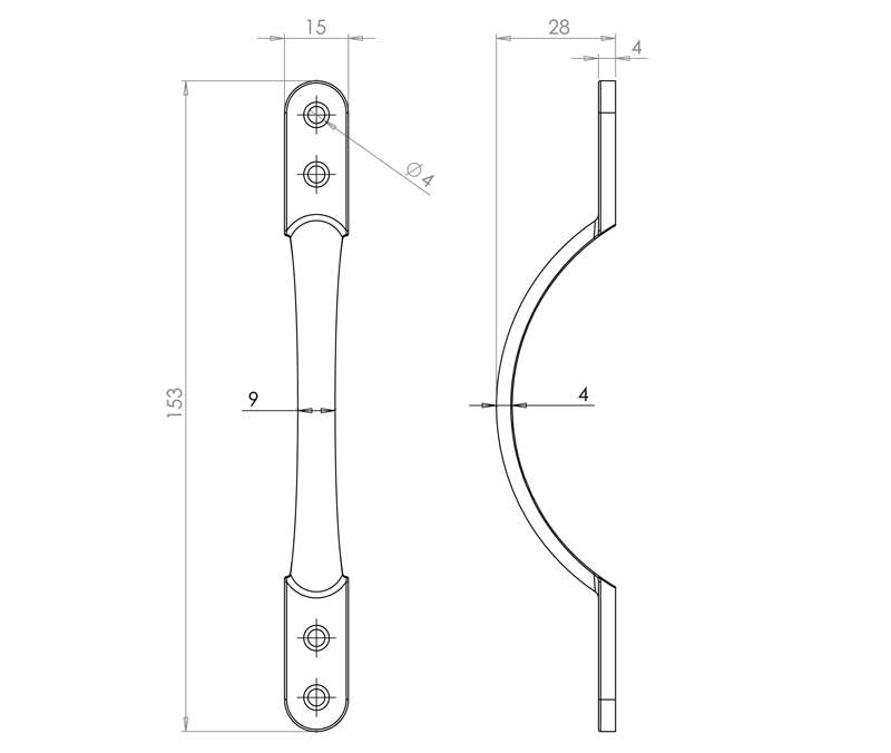 Technical drawing of of Frelan - Jedo Sash Handles 152mm Polished Brass Sku. JV194CPB