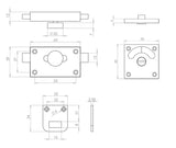 Technical drawing of of Frelan - Jedo Bathroom Indicator Bolt 50x50mm 50x50mm Polished Chrome Sku. JV2552PC