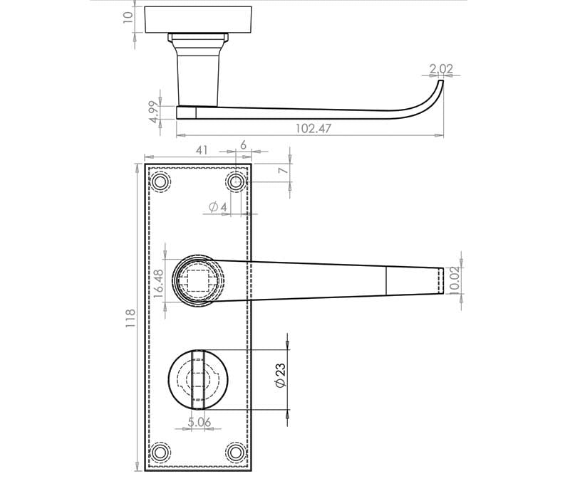 Technical drawing of of Frelan - Victorian Straight Door Handle on Privacy Plate Polished Brass Sku. JV31PRPB