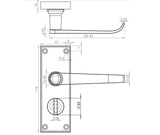 Technical drawing of of Frelan - Victorian Straight Door Handle on Privacy Plate Polished Brass Sku. JV31PRPB