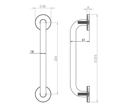 Technical drawing of of Frelan - Jedo Thame Pull Handles 225x19mm Polished Brass Sku. JV3500APB