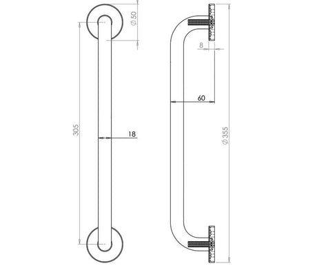 Technical drawing of of Frelan - Jedo Thame Pull Handles 305x19mm Polished Brass Sku. JV3500BPB