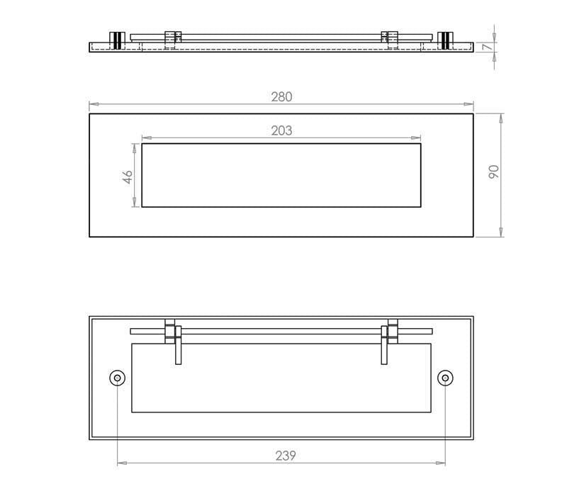 Technical drawing of of Frelan - Jedo Plain Letterplates 280x90mm Satin Chrome Sku. JV36BSC