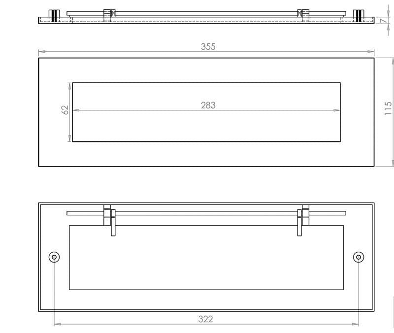 Technical drawing of of Frelan - Jedo Plain Letterplates 355x115mm Satin Chrome Sku. JV36CSC