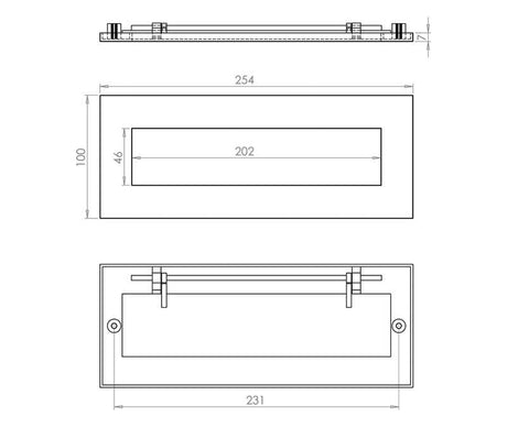Technical drawing of of Frelan - Jedo Plain Letterplates 254x100mm Polished Chrome Sku. JV36LPC