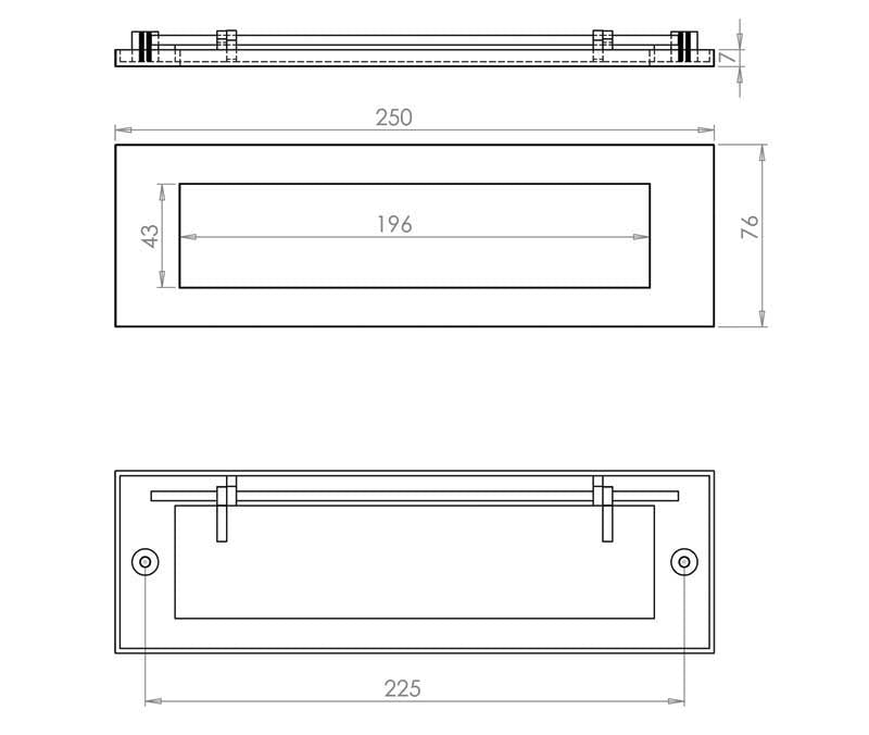 Technical drawing of of Frelan - Jedo Plain Letterplates 250x76mm Polished Chrome Sku. JV36SPC