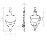Technical drawing of of Frelan - Jedo Urn Door Knockers 170mm Polished Chrome Sku. JV38SPC