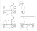 Technical drawing of of Frelan - Jedo Heavy Quadrant Sash Fasteners 70x20mm Satin Chrome Sku. JV4200SC