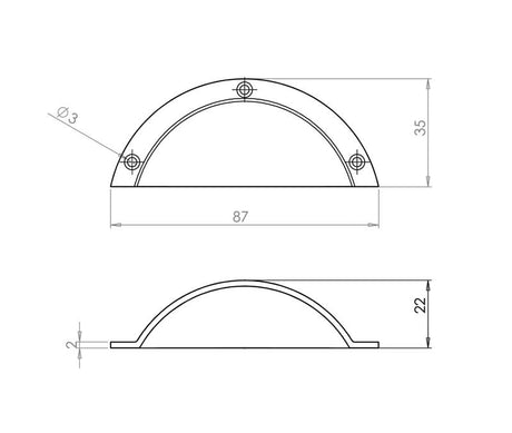 Technical drawing of of Frelan - Jedo Drawer Pulls 85mm Polished Chrome Sku. JV423PC