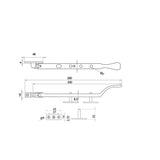 Technical drawing of of Frelan - Victorian Casement Stays 250mm Satin Chrome Sku. JV44SSC