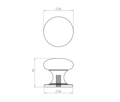 Technical drawing of of Frelan - Jedo Traditional Cupboard Knobs 25mm Polished Chrome Sku. JV47APC