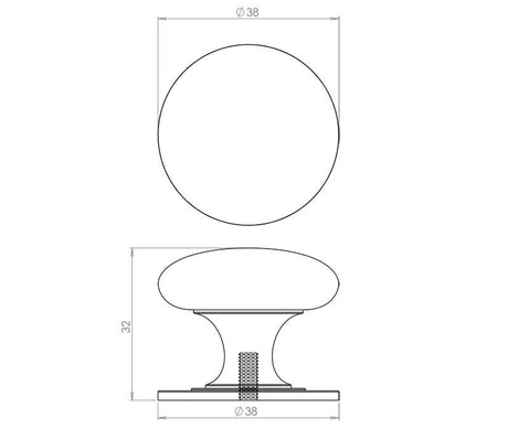 Technical drawing of of Frelan - Jedo Traditional Cupboard Knobs 38mm Polished Chrome Sku. JV47CPC