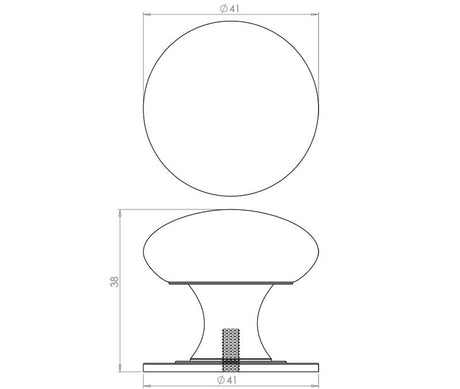 Technical drawing of of Frelan - Jedo Traditional Cupboard Knobs 42mm Polished Chrome Sku. JV47DPC