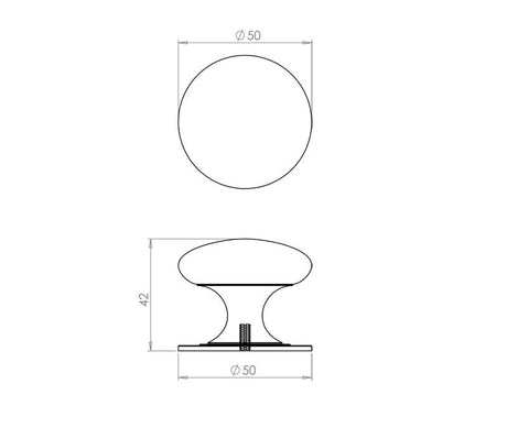 Technical drawing of of Frelan - Jedo Traditional Cupboard Knobs 50mm Polished Chrome Sku. JV47EPC