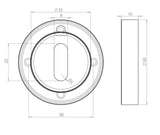 Technical drawing of of Frelan - Jedo Dual Standard Keyway Escutcheons on 50mm Round Rose Polished Chrome / Satin Chrome Sku. JV503PCSC