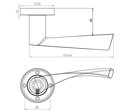 Technical drawing of of Frelan - Twirl Door Handle on Rose Satin Nickel Sku. JV504SN