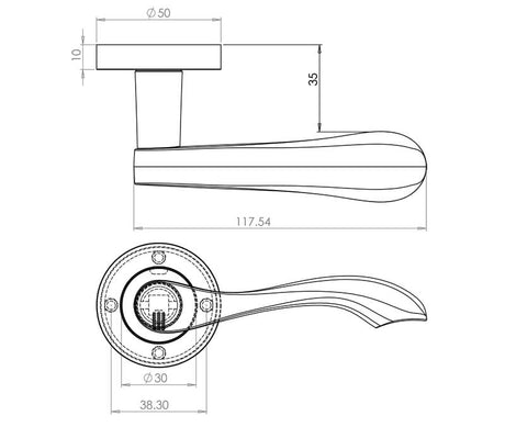 Technical drawing of of Frelan - Gamma Door Handles Satin Chrome Sku. JV509SC
