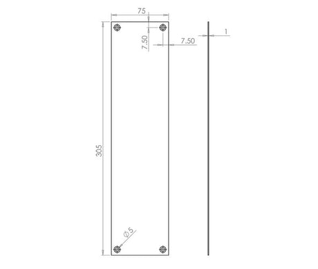 Technical drawing of of Frelan - Jedo Plain Fingerplates 305x75mm Polished Brass Sku. JV58PB
