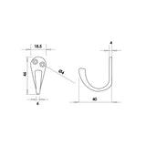 Technical drawing of of Frelan - Jedo Single Robe Hooks 44mm Polished Chrome Sku. JV61PC