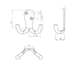 Technical drawing of of Frelan - Jedo Double Robe Hooks 53mm Polished Chrome Sku. JV62PC