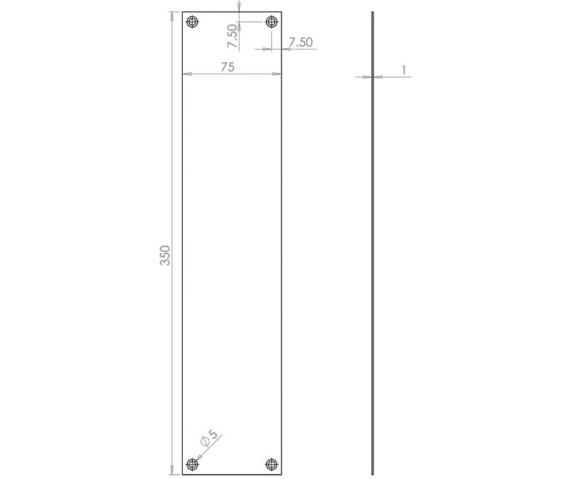 Technical drawing of of Frelan - Jedo Plain Fingerplates 350x75mm Polished Brass Sku. JV78PB