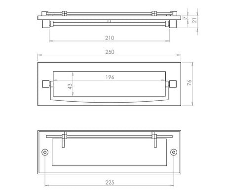 Technical drawing of of Frelan - Jedo Postal Knocker 250x76mm Polished Brass Sku. JV80PB
