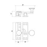 Technical drawing of of Frelan - Jedo Quadrant Sash Fasteners 70mm Polished Brass Sku. JV83PB