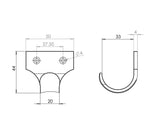 Technical drawing of of Frelan - Jedo Brass Sash Lifts 50mm Dark Bronze Sku. JV84DB